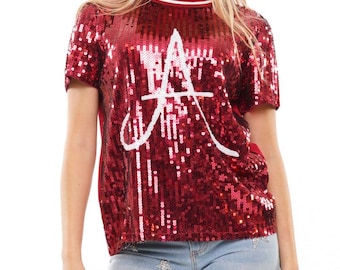 Game Day Alabama Sequin Letter A Shirt Top