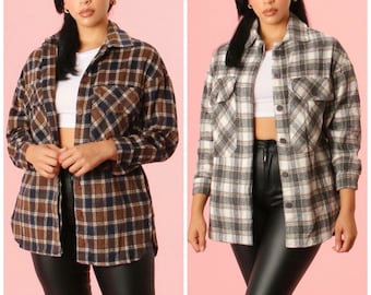 Women's Flannel Shirt Jacket Shacket Top