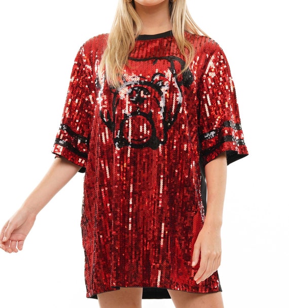 bulldog sequin dress Bulldogs Sequin Patch T-Shirt Dress Black Anchored Bliss Boutique