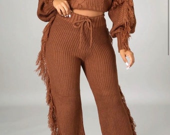 red fringe two piece set