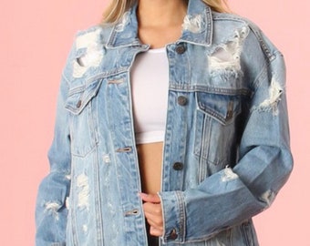 Womens Distressed Denim Jacket