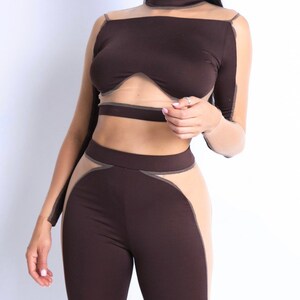 Women’s brown two piece sexy club wear party set