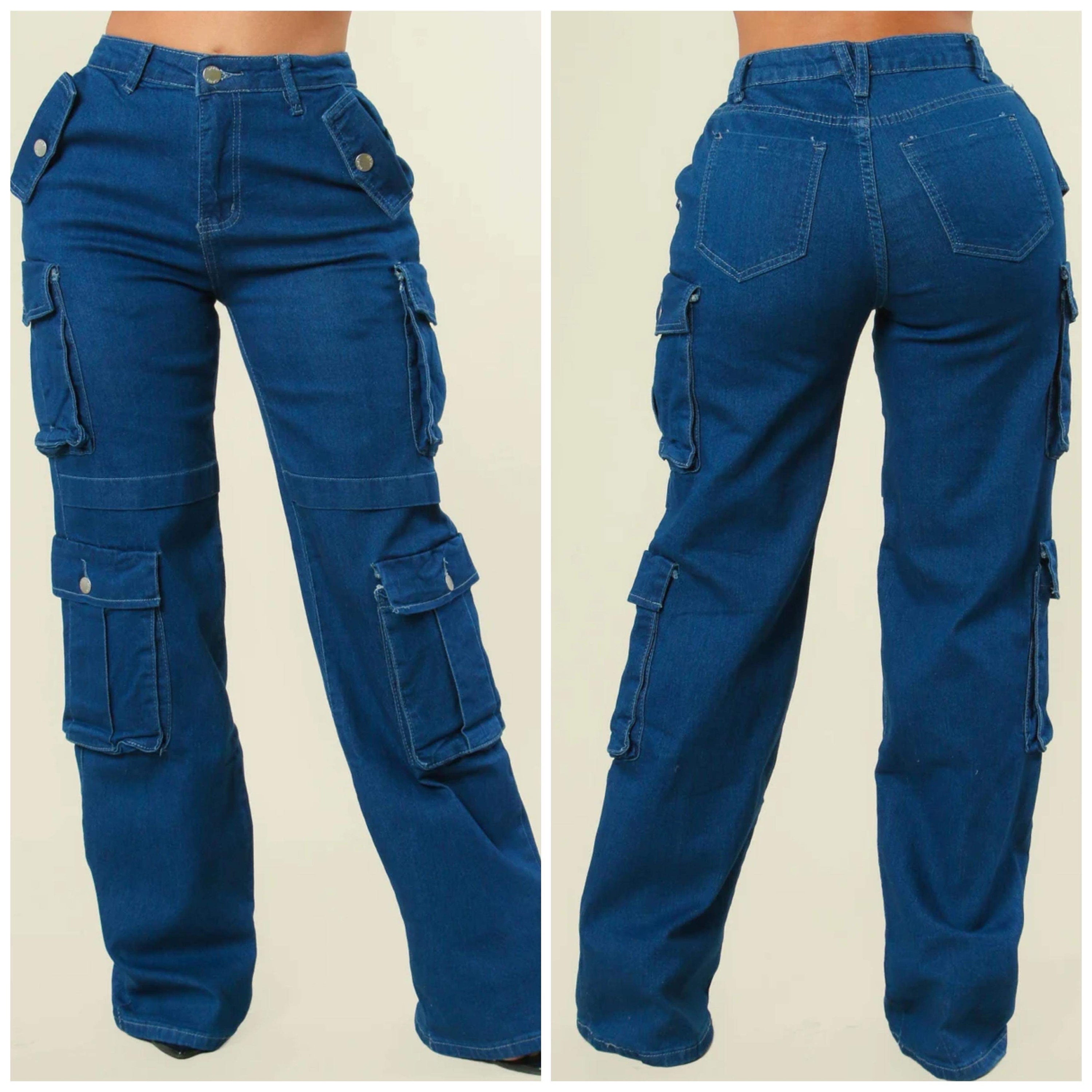 New Classic Multiple Pockets Jeans Women`s Ultra Stretchy Denim Cargo Pants  Trousers Jeans Feminina Mujer Pantalon Pour Femme