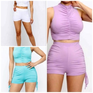 Women’s scrunched two piece shorts set