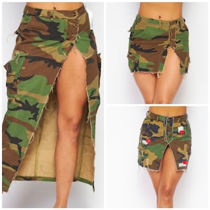 Women&#39;s CAMOUFLAGE SLIT FRONT Cargo Skirt
