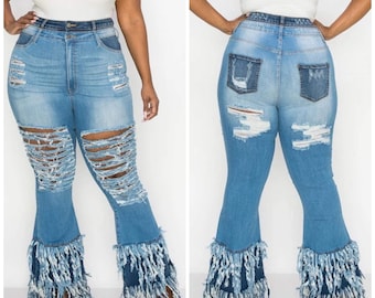 Women's Plus Distressed Flare Jeans