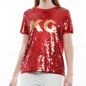 Women&#39;s Game Day Kansas KC  Sequin Shirt Top