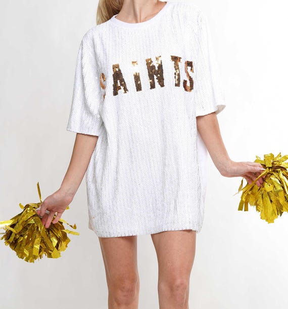 Game Day White Gold Saints Oversized Top/ Sequin Dress