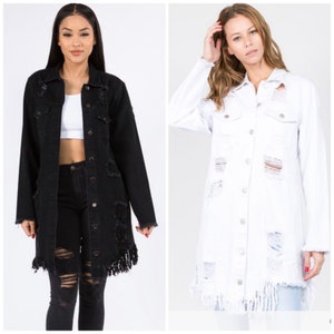 Women black white denim jean jacket