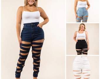 Plus Women Cross Cut Out Jeans