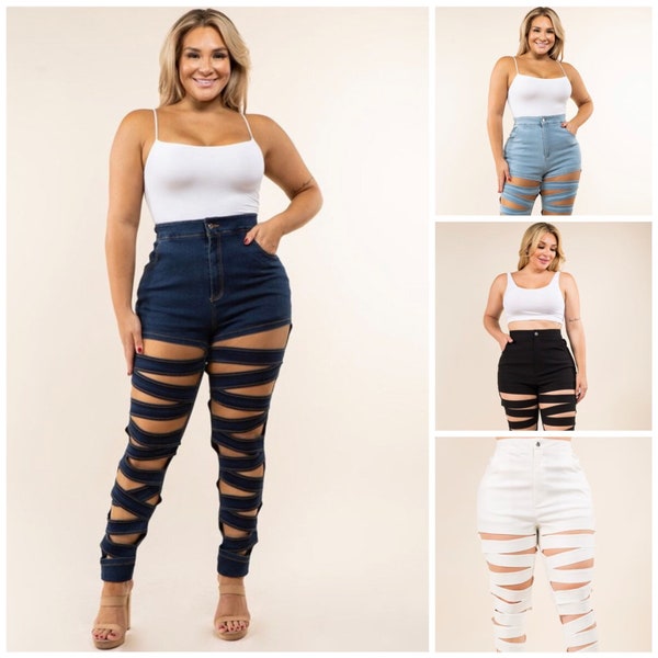 Plus Women Cross Cut Out Jeans