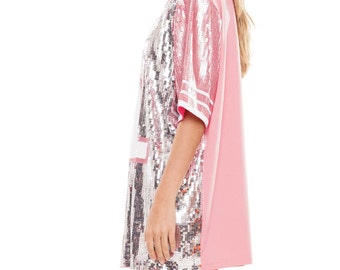 Women Sequin Pink Jersey Number 1 Game Day Oversized Top/Dress Women Sequin Pink Jersey Number 1 Game Day Oversized Top/Dress