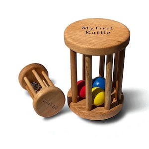 Cilindro de bola Montessori, rodillo de sonajero Montessori, sonajero de madera para bebé, cilindro de campana, juguete de sonajero para bebé, juguete de madera para bebé, regalo de baby shower