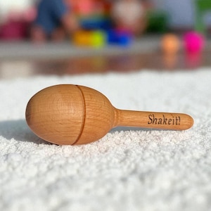 Personalized Wooden Baby Maraca – Engraved Name Rattle, Sensory Toy