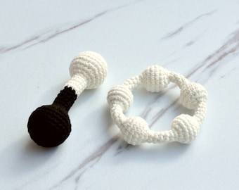 Baby Rattle, Black and White Rattle, Montessori Rattle, Soft Rattle, Montessori Sensory Toy, Crochet Baby Rattle