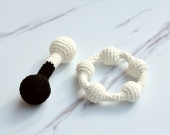 Hochet bébé, hochet noir et blanc, hochet Montessori, hochet doux, jouet sensoriel Montessori, hochet bébé au Crochet