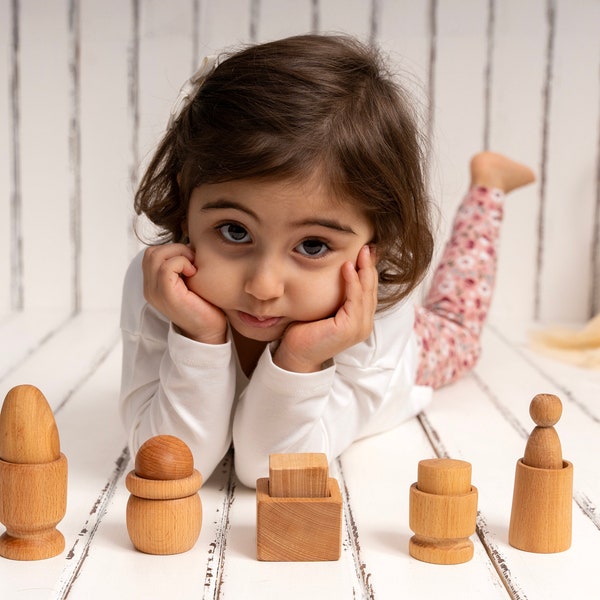 Montessori Wooden Toy, Waldorf Wooden Toy, Egg in Cup, Wooden Ball in Cup, Wooden Cube in Box, Fitting Toy, Wooden Montessori Materials