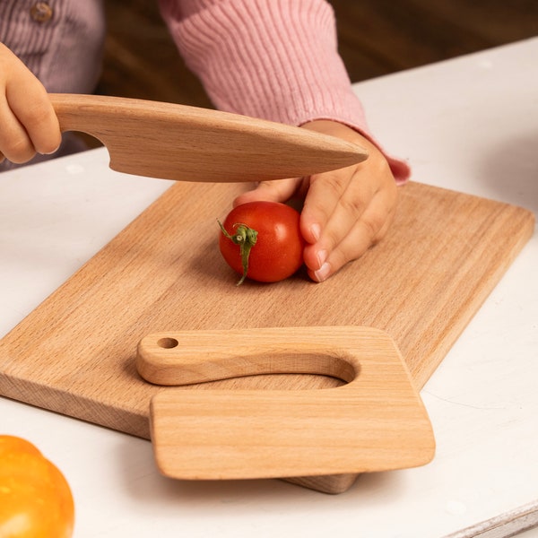 Montessori Wooden Knife and Cutting Board for Kids, Montessori Cutter, Safe Wooden Knife, Montessori Materials