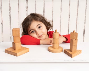 Wooden Geometric Stacking Toy, Shapes Stacker, Educational Toys for Toddler, Wooden Montessori Materials