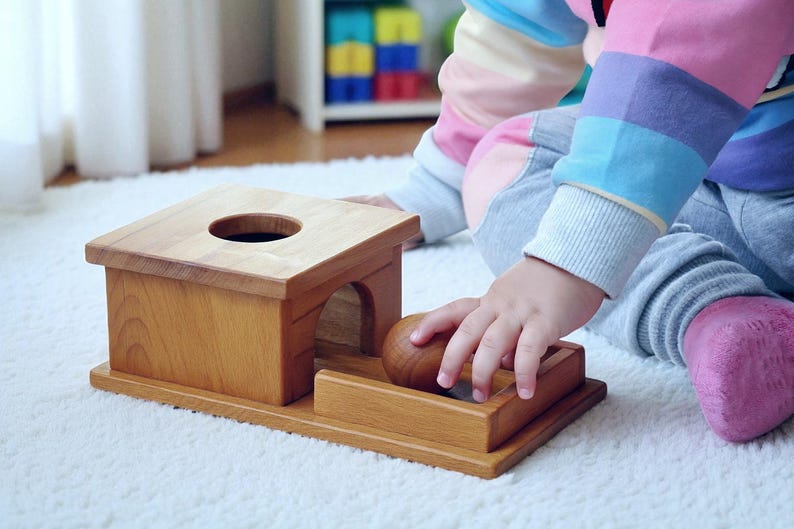 Montessori Object Permanence Box: Wooden Ball Drop Toy image 1