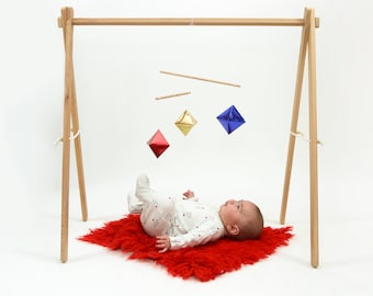 Houten montessori babygym, mobiele houder, houten babyspeelgym, speelgym voor baby
