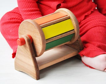 Tambor Giratorio Montessori De Madera Con Espejo Y Campanas – Juguete Sensorial Para Bebés De 6 A 12 Meses, Regalo Educativo En Colores Arcoíris