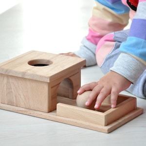 Montessori Object Permanence Box, Montessori Toys, Wooden Ball Drop, Montessori Materials, Wooden Infant Toy, Educational Toy, Preschool