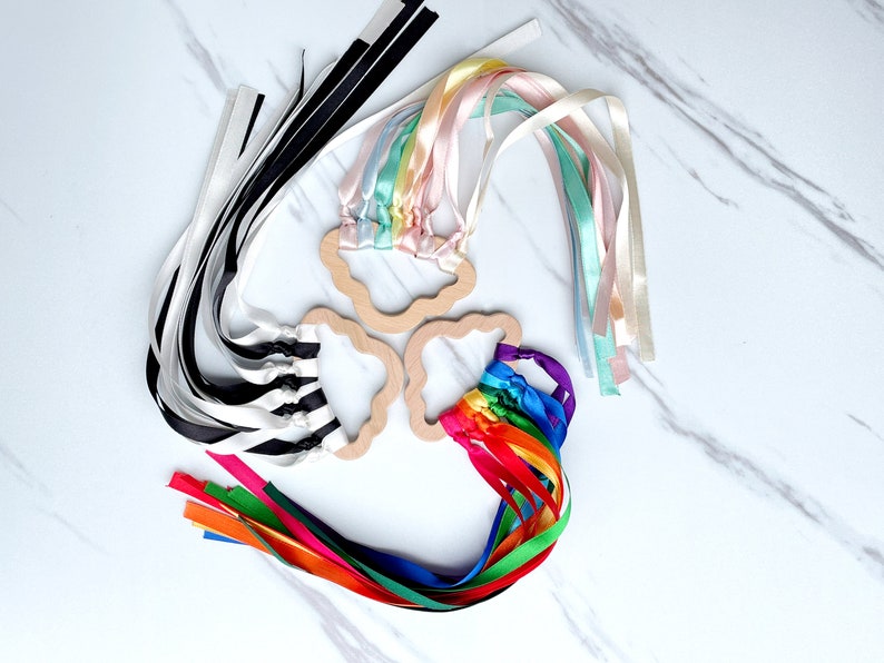 Montessori Ribbon Rings, Sensory Ribbon, Rainbow Ribbon, Pastel Ribbon, Black and White Ribbon image 2