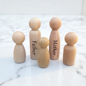 Wooden Natural Peg Dolls, Peg Dolls Family, Waldorf Peg Dolls, Unfinished Wooden Natural Peg Dolls