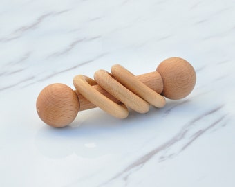 Juego de juguetes Montessori de madera de haya: sonajero rodante