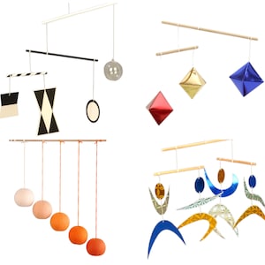 Set of 4x Montessori Mobile, Orange Gobbi, Munari Mobile, Dancer Mobile, Octahedron, Mobile Bebe, Hanging Mobile, Montessori Materials