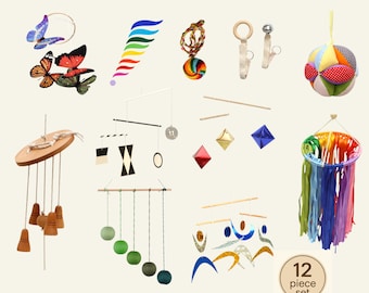 Montessori Visual Mobile Set – Munari, Octahedron, Gobbi, Dancers, Rainbow – Nursery Hanging Decor (12 Mobiles)