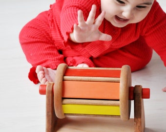 Montessori Spinning Drum, Rainbow Spinning Drum, Wooden Spinning Rainbow Drum, Sensory Development Toys, Montessori Toys, Baby Shower Gift