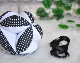 Handmade Montessori Puzzle Ball – Black and White Takane Sensory Ball, Baby Shower Gift