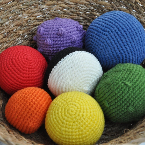 Gehaakte babyballen, zachte peuter- en babygehaakte ballen, Montessori zintuiglijk speelgoed, zintuiglijke gehaakte ballen, Montessori materialen, Amigurumi