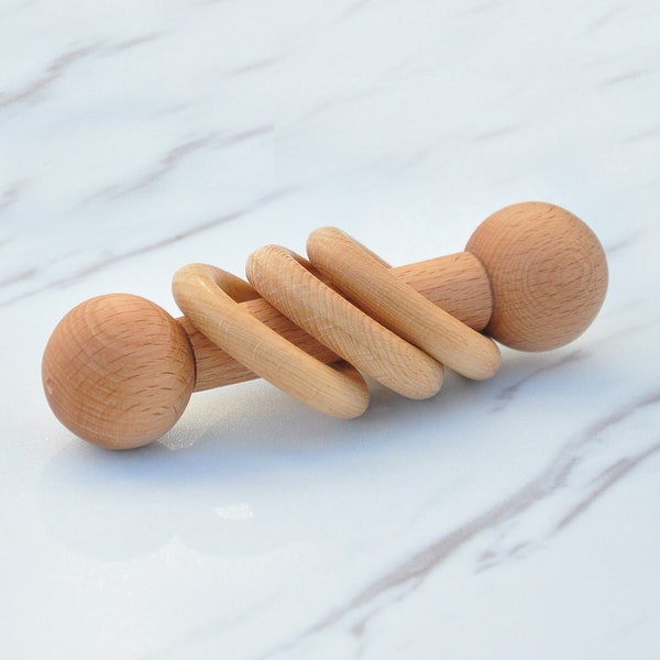 Montessori Wooden Rattle, Natural Beech Wood Rattle, Wooden Infant Rattle, baby Shower Gift, Newborn Baby Gift, Waldorf, Grasping