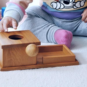 Montessori Object Permanence Box: Wooden Ball Drop Toy image 2