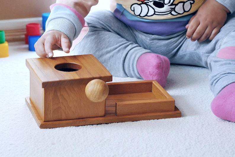 Montessori Object Permanence Box: Wooden Ball Drop Toy image 2
