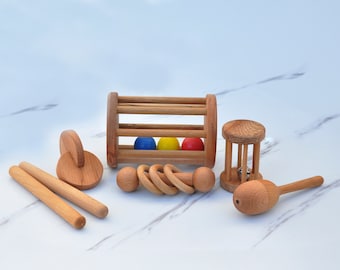 Hochet boule Montessori, hochet cloche Montessori, disques Montessori, hochet en bois, maracas, bâtons de rythme, cadeau de baby shower
