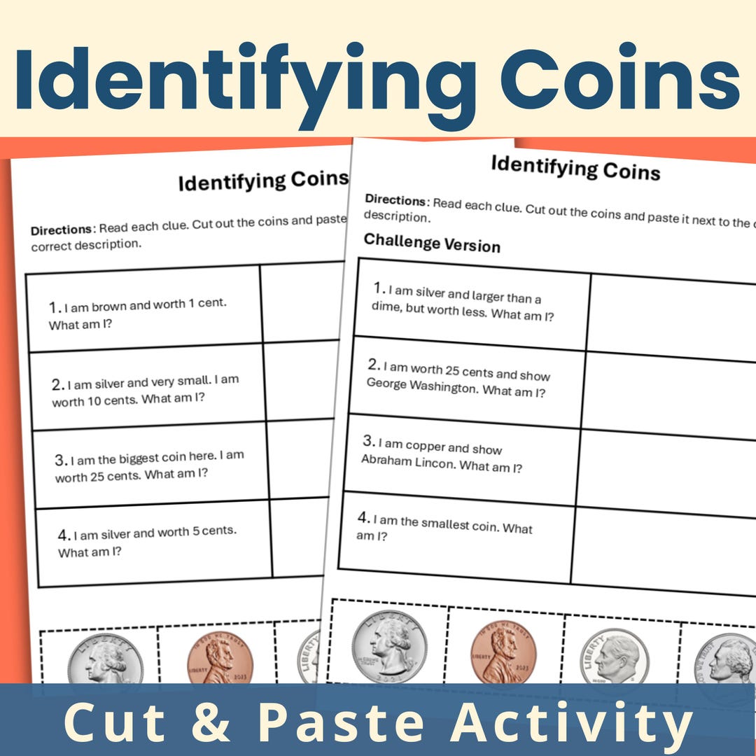 Identifying Coins Cut and Paste Activity | 1st 2nd Grade Money Math (no ...