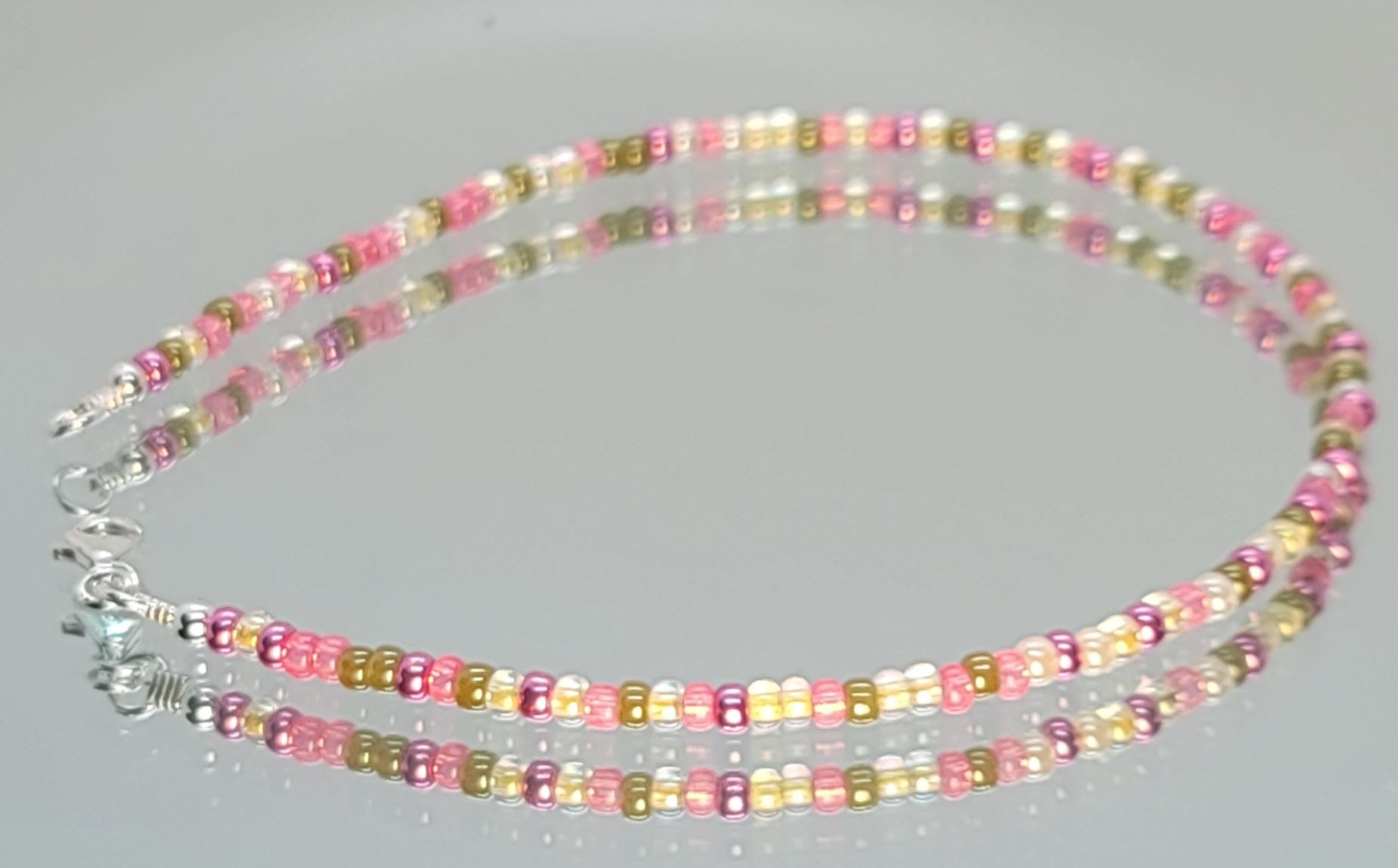 Handmade Pink and Green Beaded Quality Anklet With Sterling Silver ...