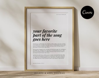 Wedding Dance Lyric Gift, First Dance Lyric Gift, Canva Template, Wedding Song Lyric, Custom Song Gift, Instant Download, Gift for Husband