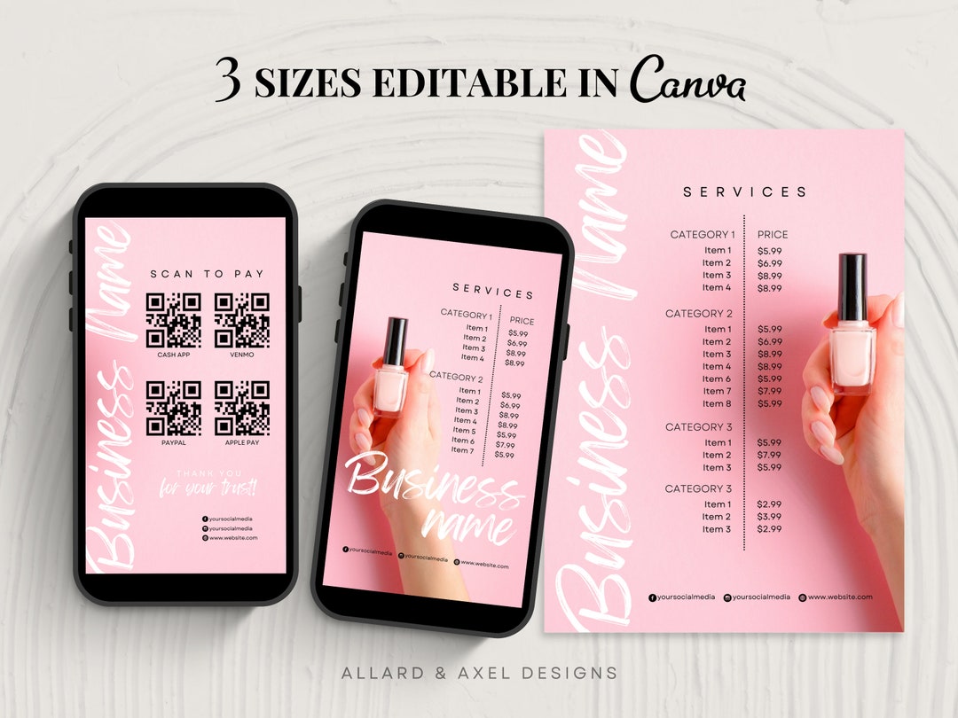 Digital Price List Template and Scan to Pay Template, Canva Price List