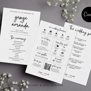 Infographic Wedding Program, Wedding Infographic, Fun Wedding Program, Minimalist Wedding info, Wedding Timeline, Wedding QR code, Digital