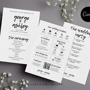 Infographic Wedding Program, Wedding Infographic, Fun Wedding Program, Minimalist Wedding info, Wedding Timeline, Wedding QR code, Digital