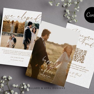 Elopement Announcement, Elopement invitation, Honeymoon Fund Sign, Wedding QR code, Wedding Fund, We tied the knot, Canva Elopement Template