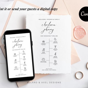 Fun Wedding Program, Wedding Day Timeline, Wedding Infographic, Infographic Wedding Program, Minimalist Wedding Info, Wedding Infographic