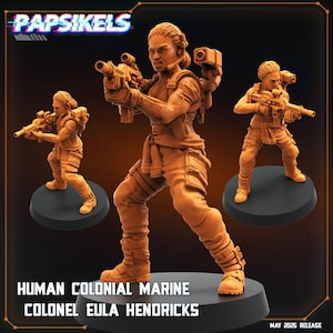 Human Colonial Marine Colonel Eula Hendricks 32mm scale by Papsikels Great for Cyberpunk, Shadowrun, and other Sci-Fi Tabletop Games