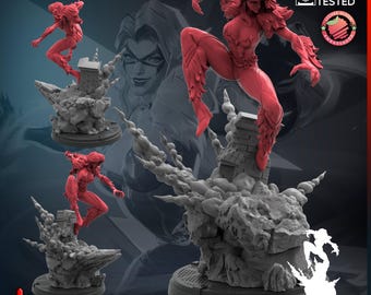 Ebony Feline em escala de 40 mm sobre base de 35 mm da Trident Studios. Ideal para Crisis Protocol, RPGs de super-heróis e outros jogos de mesa de ficção científica.