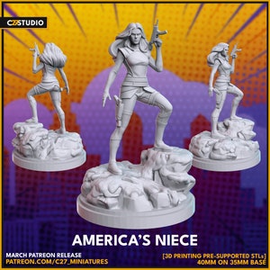 America's Niece 40 mm auf 35 mm Base von C27 Miniatures Ideal für Crisisstecken, Superhelden-Rollenspiele und andere Sci-Fi Tabletop Spiele